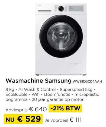 Promoties Wasmachine samsung ww81cgc04aah - Samsung - Geldig van 01/09/2024 tot 30/09/2024 bij Molecule