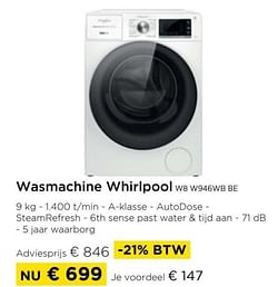 Wasmachine whirlpool w8 w946wb be