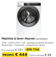 Promotions Machine à laver hoover hwe49ambs1s - Hoover - Valide de 01/09/2024 à 30/09/2024 chez Molecule