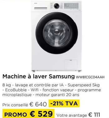 Promotions Machine à laver samsung ww81cgc04aah - Samsung - Valide de 01/09/2024 à 30/09/2024 chez Molecule