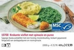 Krokante visfilet met spinazie en puree