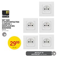 Set van 5 stopcontacten aarding + dekplaatjes diamond-Sencys