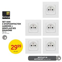 Set van 5 stopcontacten aarding + dekplaatjes diamond