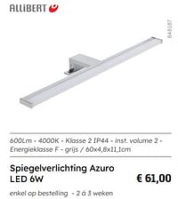 Spiegelverlichting azuro led 6w-Allibert