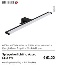 Spiegelverlichting azuro led 6w-Allibert