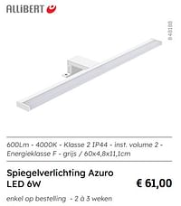 Spiegelverlichting azuro led 6w-Allibert