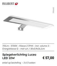 Spiegelverlichting luceo led 10w-Allibert