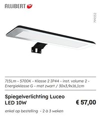 Spiegelverlichting luceo led 10w-Allibert