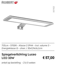 Spiegelverlichting luceo led 10w-Allibert