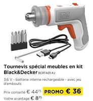 Promotions Tournevis spécial meubles en kit black+decker bcrta01-xj - Black & Descker - Valide de 01/09/2024 à 30/09/2024 chez Molecule