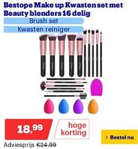 Bestope make up kwasten set met beauty blenders 16 delig brush set-Bestope