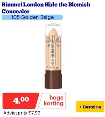 Promoties Rimmel london hide the blemish concealer 105 golden beige - Rimmel - Geldig van 02/09/2024 tot 08/09/2027 bij Bol.com