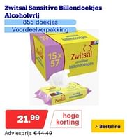 Promoties Zwitsal sensitive billendoekjes alcoholvrij - Zwitsal - Geldig van 02/09/2024 tot 08/09/2027 bij Bol.com