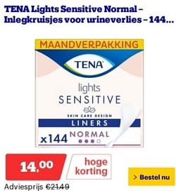 Tena lights sensitive normal - inlegkruisjes voor urineverlies