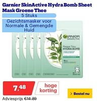 Promoties Garnier skinactive hydra bomb sheet mask groene thee - Garnier - Geldig van 02/09/2024 tot 08/09/2027 bij Bol.com