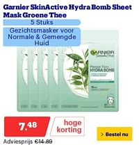 Garnier skinactive hydra bomb sheet mask groene thee-Garnier