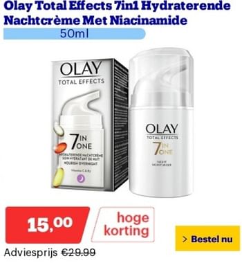 Promoties Olay total effects 7in1 hydraterende nachtcrème met niacinamide - Olay - Geldig van 02/09/2024 tot 08/09/2027 bij Bol.com