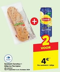 Sandwich carrefour + blikje ice tea lipton-Huismerk - Carrefour Express