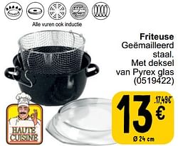 Friteuse geëmailleerd staal. met deksel van pyrex glas