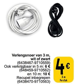 Verlengsnoer van 3 m, wit of zwart