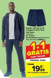 Sweater met kap en rits of jogpant french terry voor heren-Tex