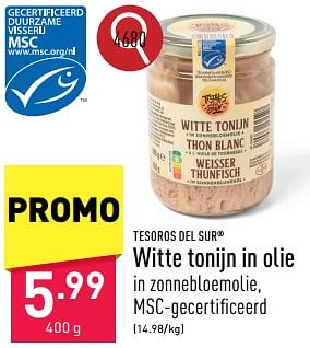 Promoties Witte tonijn in olie - TESOROS DEL SUR - Geldig van 16/09/2024 tot 22/09/2024 bij Aldi