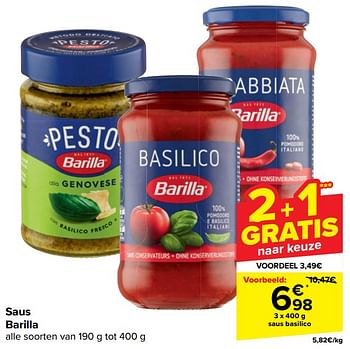 Promoties Saus basilico - Barilla - Geldig van 11/09/2024 tot 23/09/2024 bij Carrefour