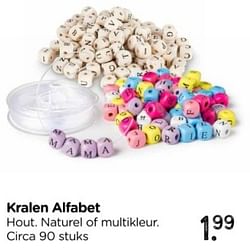 Kralen alfabet hout. naturel of multikleur