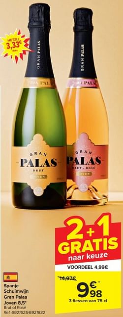 Spanje schuimwijn gran palas joven 8,5° brut of rosé