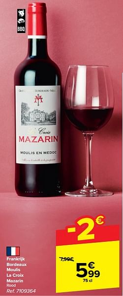 Frankrijk bordeaux moulis la croix mazarin rood