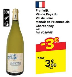 Frankrijk vin de pays du val de loire manoir de l’hommelais chardonnay wit