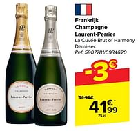 Promoties Frankrijk champagne laurent-perrier la cuvée brut of harmony demi-sec - Champagne - Geldig van 11/09/2024 tot 30/09/2024 bij Carrefour