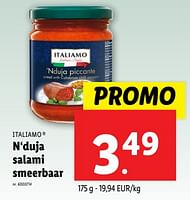 Promoties N‘duja salami smeerbaar - Italiamo - Geldig van 18/09/2024 tot 24/09/2024 bij Lidl