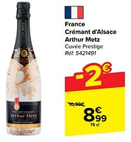 Promotions France crémant d’alsace arthur metz cuvée prestige - Mousseux - Valide de 11/09/2024 à 30/09/2024 chez Carrefour