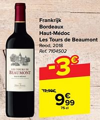 Frankrijk bordeaux haut-médoc les tours de beaumont rood-Rode wijnen