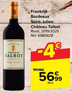 Frankrijk bordeaux saint-julien château talbot rood