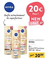 Promotions Crème cc luminous spf 30 - Nivea - Valide de 11/09/2024 à 24/09/2024 chez DI