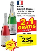 Promotions France crémant d’alsace le puits du moine brut ou rosé brut - Mousseux - Valide de 11/09/2024 à 30/09/2024 chez Carrefour