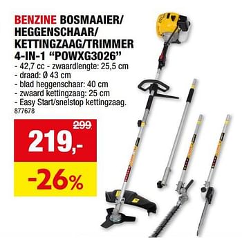 Promoties Powerplus benzine bosmaaier- heggenschaar- kettingzaag-trimmer 4-in-1 powxg3026 - Powerplus - Geldig van 11/09/2024 tot 22/09/2024 bij Hubo