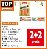 Promoties Herta alle knacki, ham, spek, pizza- of taartdeeg - Herta - Geldig van 11/09/2024 tot 24/09/2024 bij Colruyt