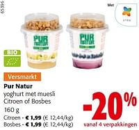 Promoties Pur natur yoghurt met muesli citroen of bosbes - Pur Natur - Geldig van 11/09/2024 tot 24/09/2024 bij Colruyt