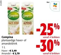 Promoties Campina plantaardige haver- of amandeldrink - Campina - Geldig van 11/09/2024 tot 24/09/2024 bij Colruyt