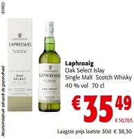 Promoties Laphroaig oak select islay single malt scotch whisky - Laphroaig - Geldig van 11/09/2024 tot 24/09/2024 bij Colruyt