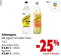 Promoties Schweppes alle agrum of indian tonic - Schweppes - Geldig van 11/09/2024 tot 24/09/2024 bij Colruyt