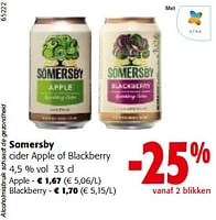 Promoties Somersby cider apple of blackberry - Somersby - Geldig van 11/09/2024 tot 24/09/2024 bij Colruyt