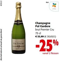 Promoties Champagne pol gardere brut premier cru - Champagne - Geldig van 11/09/2024 tot 24/09/2024 bij Colruyt