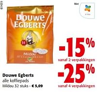 Promoties Douwe egberts koffiepads mildou - Douwe Egberts - Geldig van 11/09/2024 tot 24/09/2024 bij Colruyt