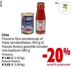 Cirio finissima fijne tomatenpulp of polpa tomatenblokjes of passata rustica gezeefde tomaten met basilicum