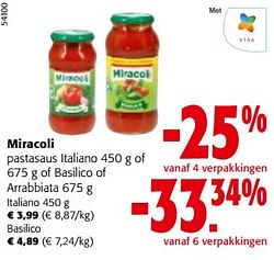 Miracoli pastasaus italiano of basilico of arrabbiata