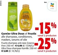 Promoties Garnier ultra doux of fructis alle shampoos, conditioners, maskers, serums of olie - Garnier - Geldig van 11/09/2024 tot 24/09/2024 bij Colruyt